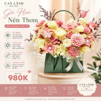 Giỏ Hoa Nến Thơm 35 Bông Tone Hồng Pastel
