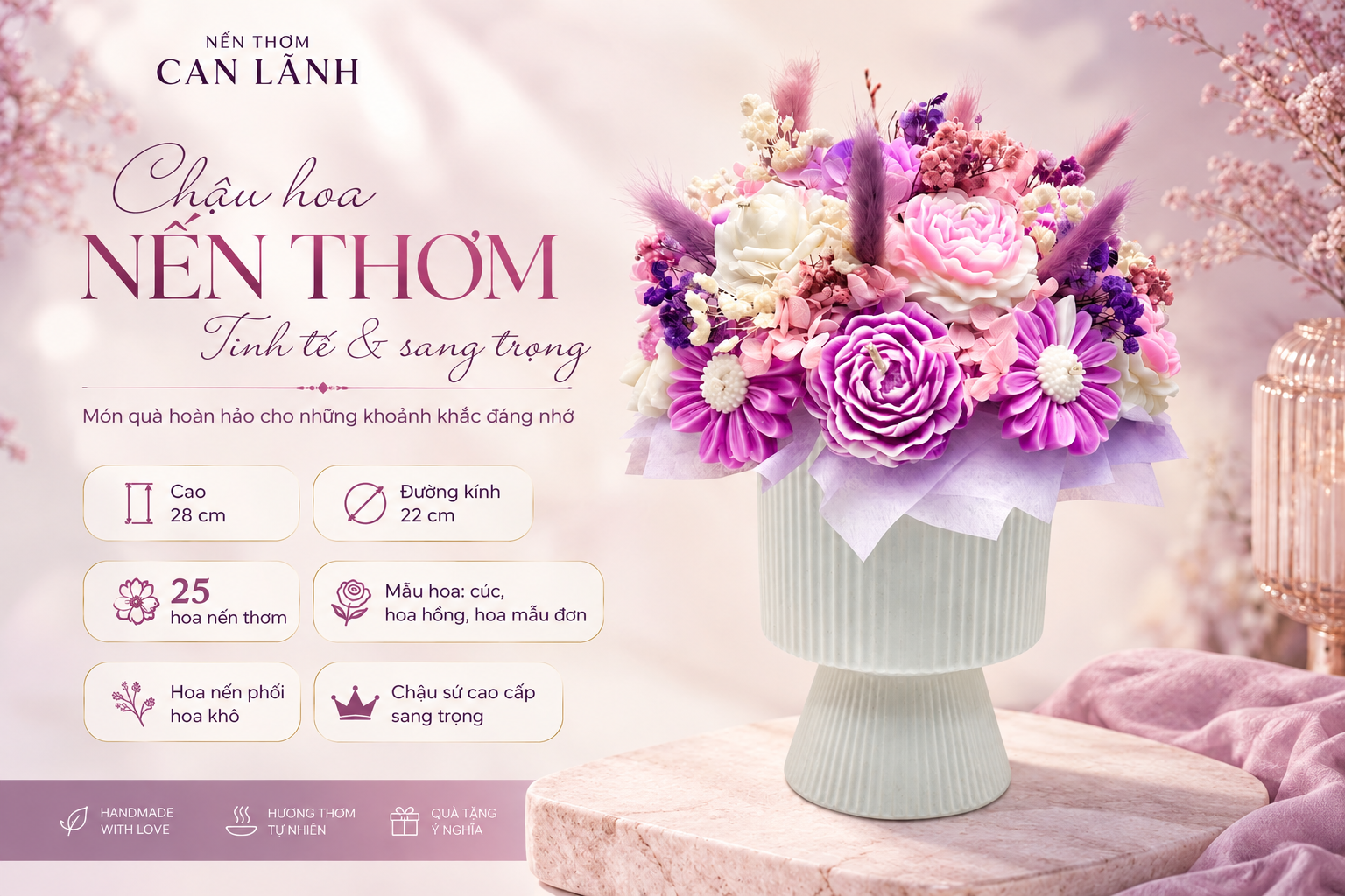 chậu hoa nến thơm tone tím