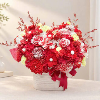 giỏ hoa nến thơm tone đỏ